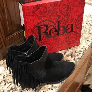 Black suede Reba Fringe Booties